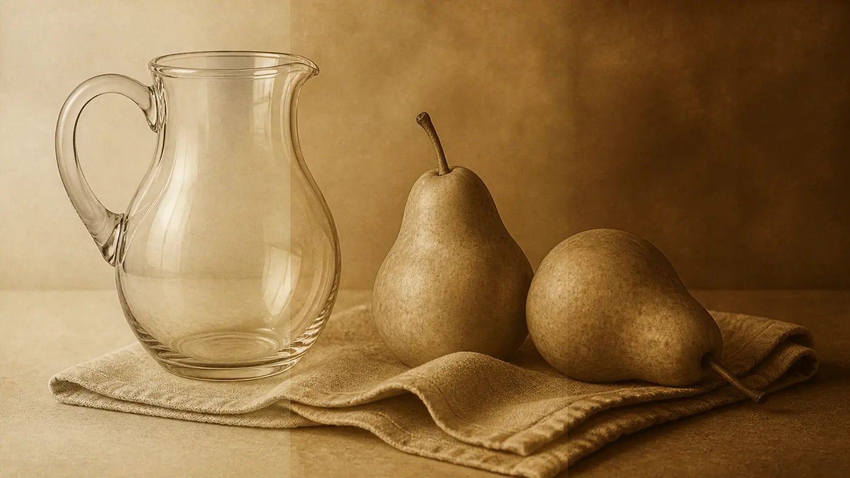One still life shown in three sepia strengths, from a light tea stain to a deep chestnut brown