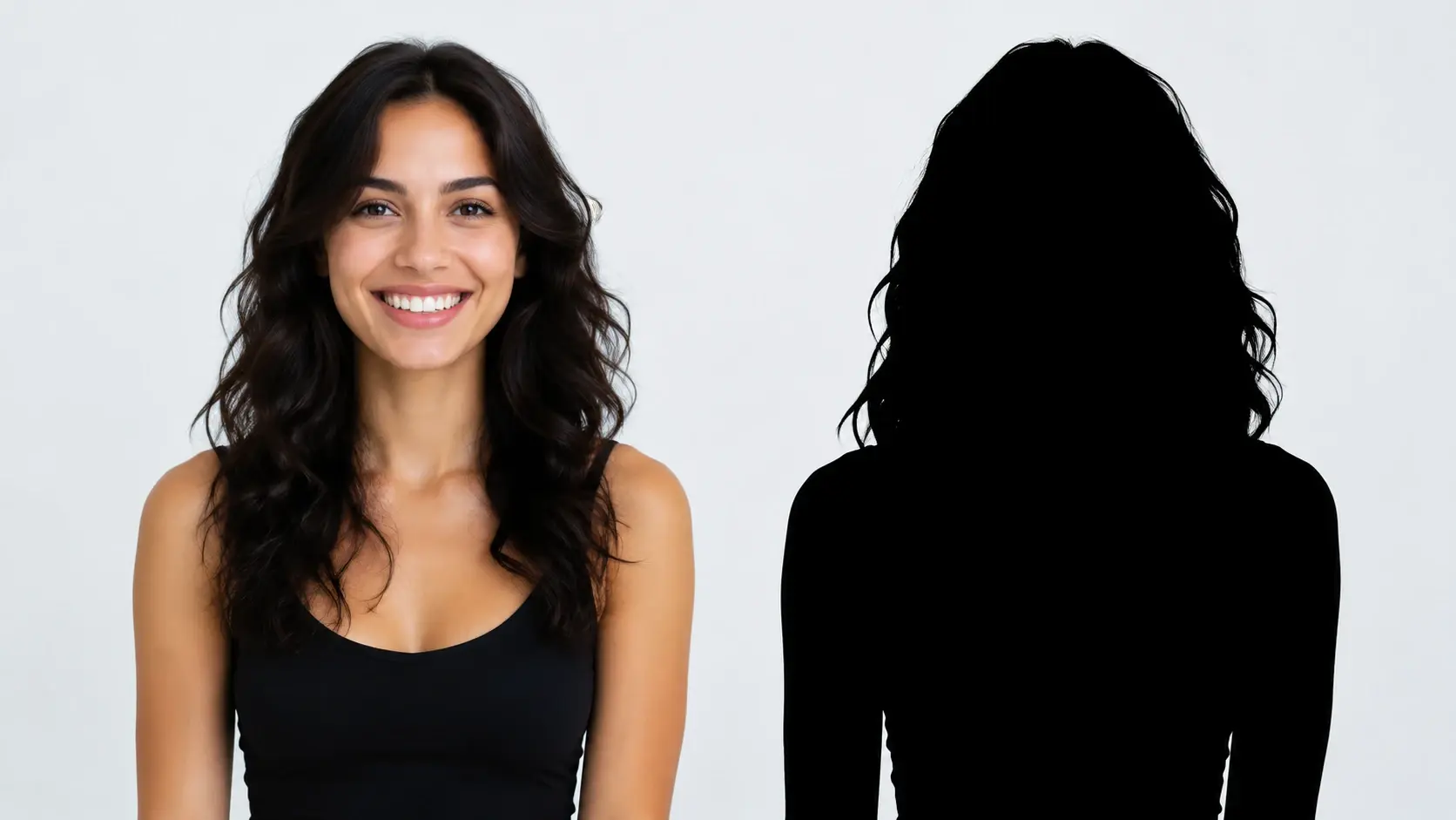 A close portrait beside its solid black silhouette showing clean edges and a kept outline