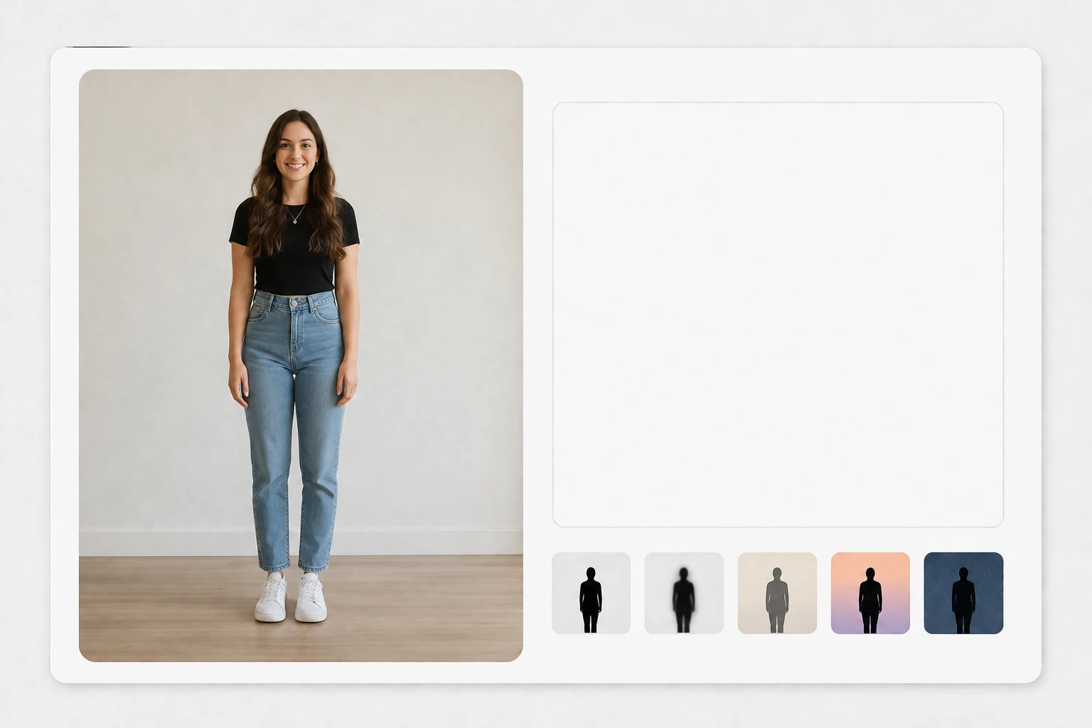 An upload panel with a portrait photo next to a text prompt box for describing a silhouette