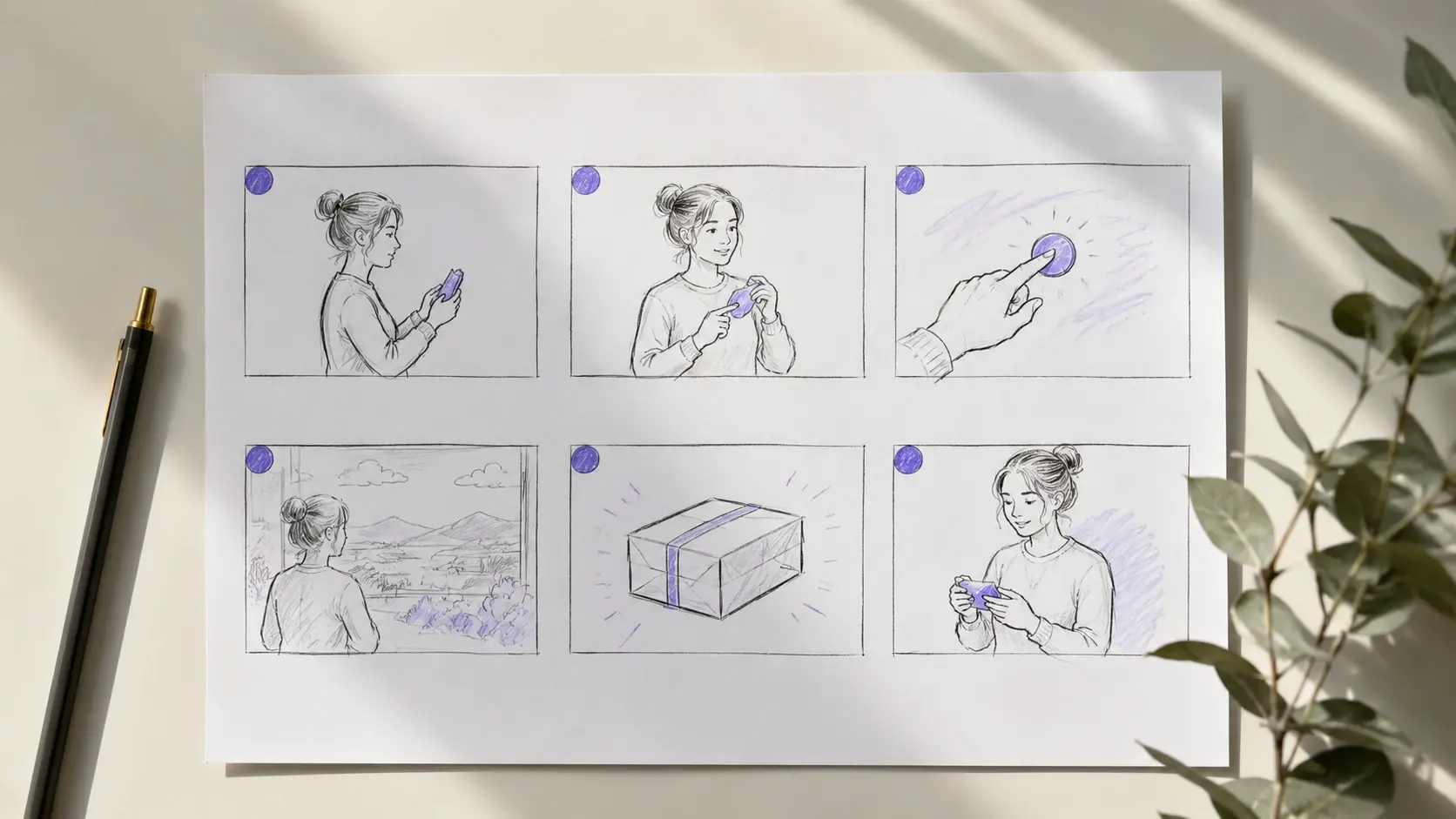 操作手順を短い場面に分けた絵コンテの説明動画案
