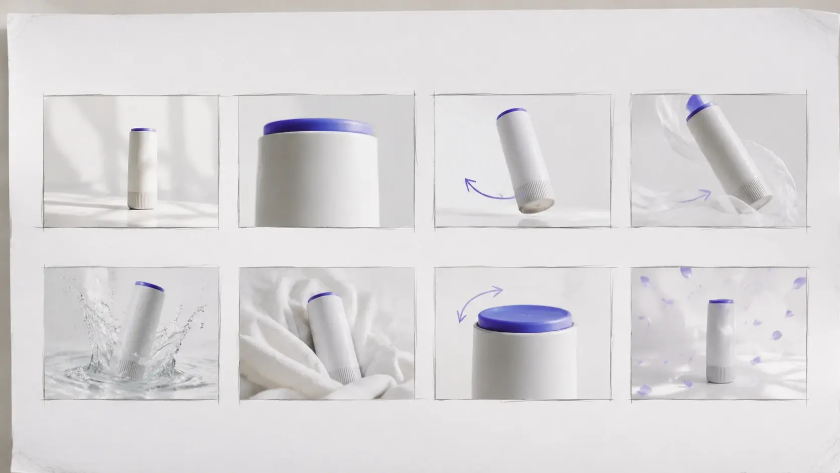 商品カットをテンポよく並べた絵コンテの予告案
