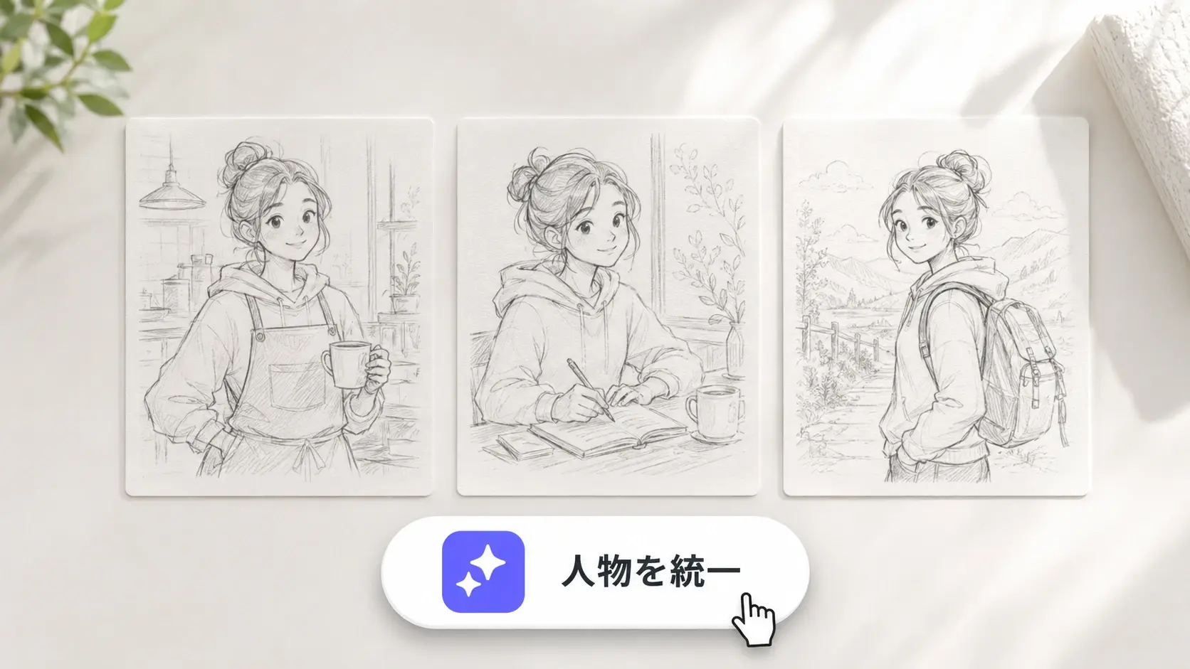 同じ人物が複数の場面で続く絵コンテのキャラクター統一