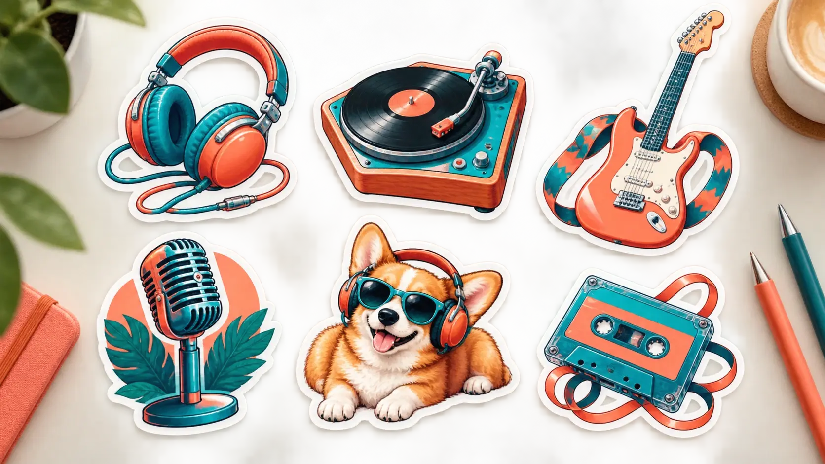 Matching sticker series with shared style, reference image, and visual tone