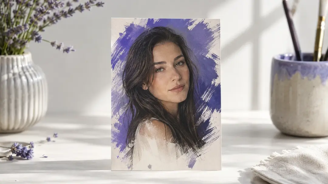 人物写真を絵画風に変えたサムネ用AI 画像変換