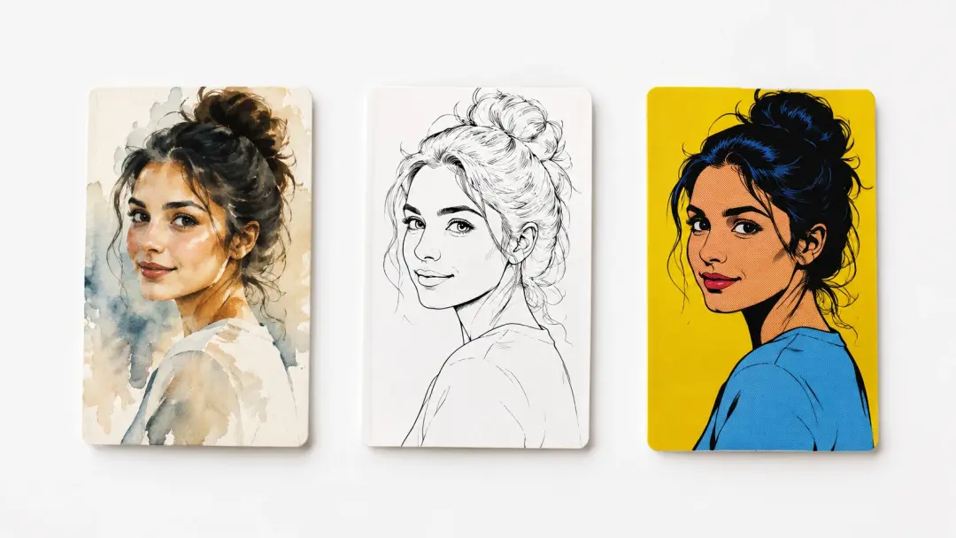 Business cards with same portrait in different artistic styles