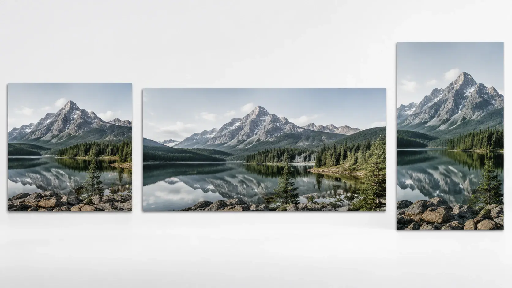 Mountain landscape in square, wide, and tall aspect ratios