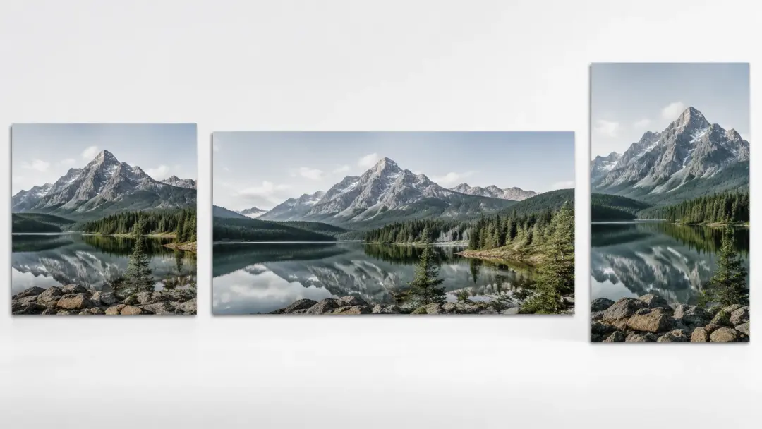 Mountain landscape in square, wide, and tall aspect ratios