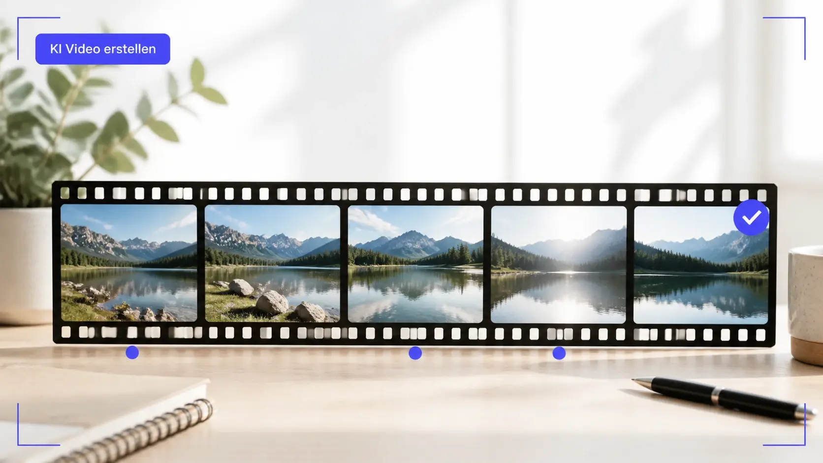 Filmstreifen mit Markerpunkten zeigt ki video erstellen mit geprüftem Export