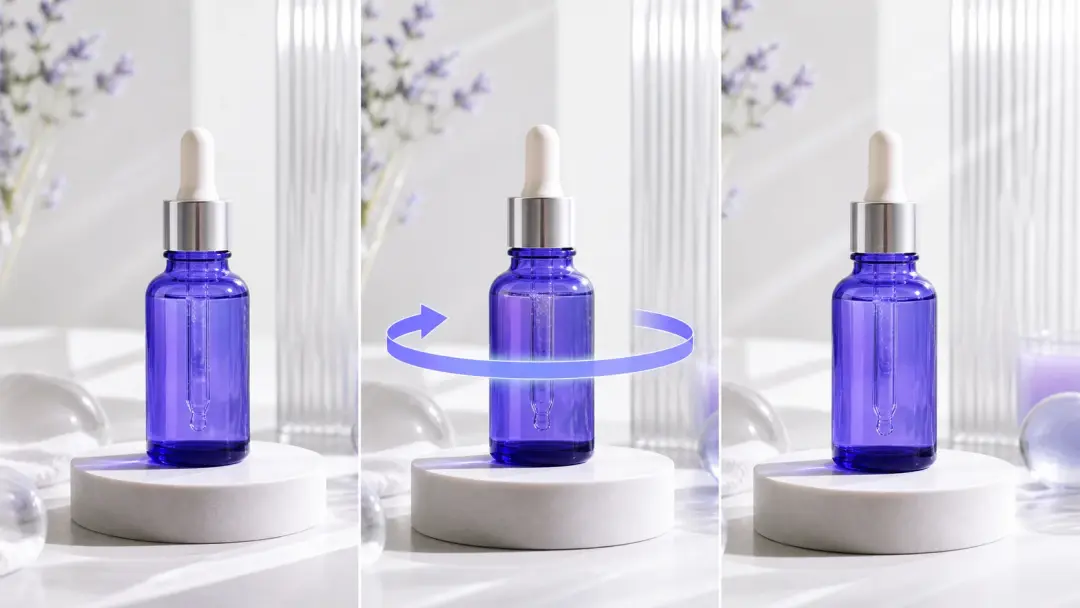 Rotierendes Produkt vor sauberem Hintergrund zeigt ki video erstellen für einen Shop