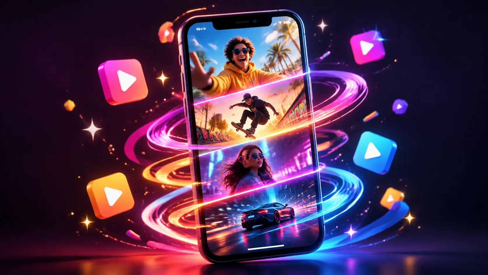 A vertical TikTok clip inside VideoAI beside a text instruction box and a 4K export button