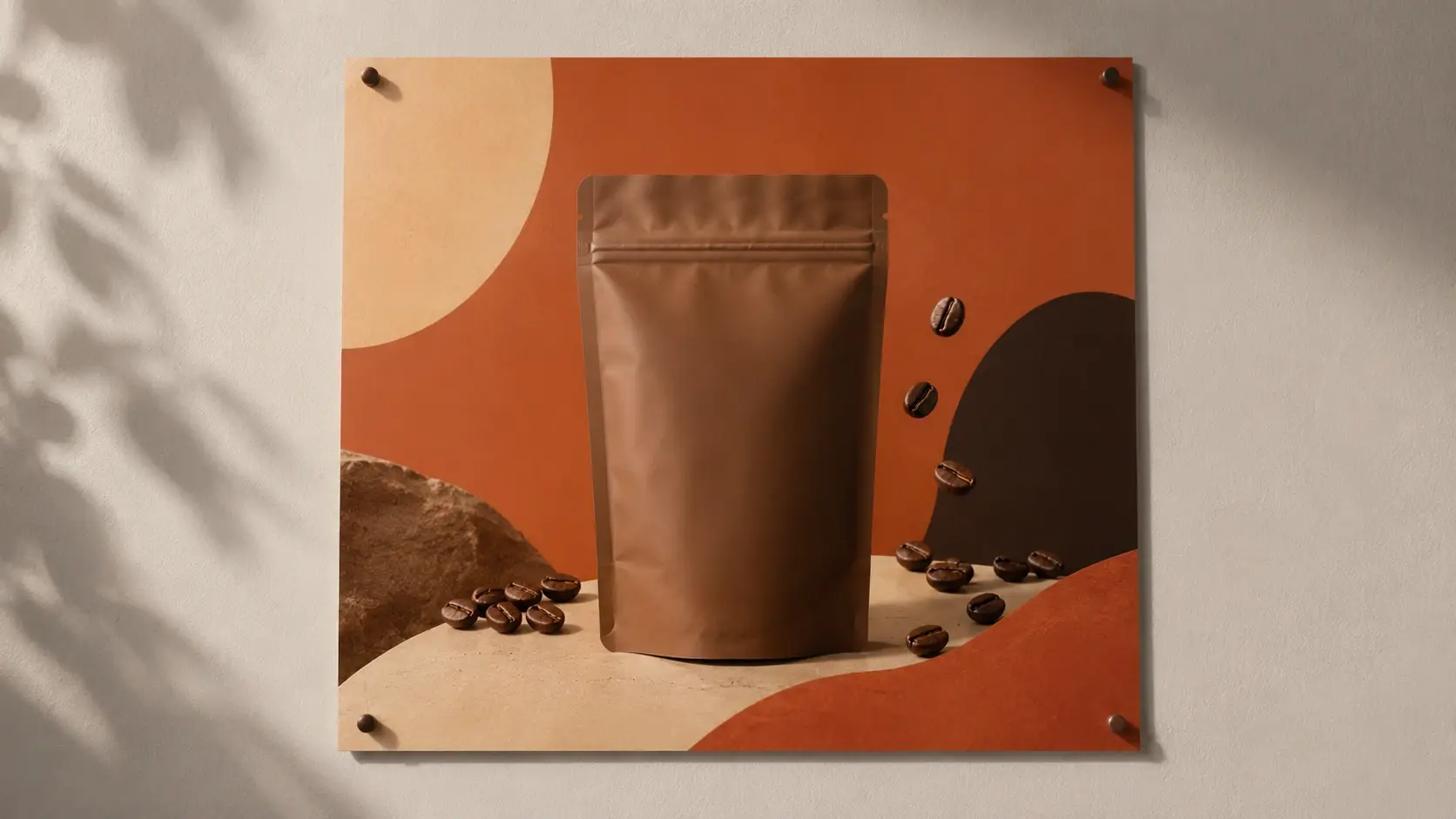 Clean cutout of a coffee bag placed inside a paid advertisement layout with no watermark