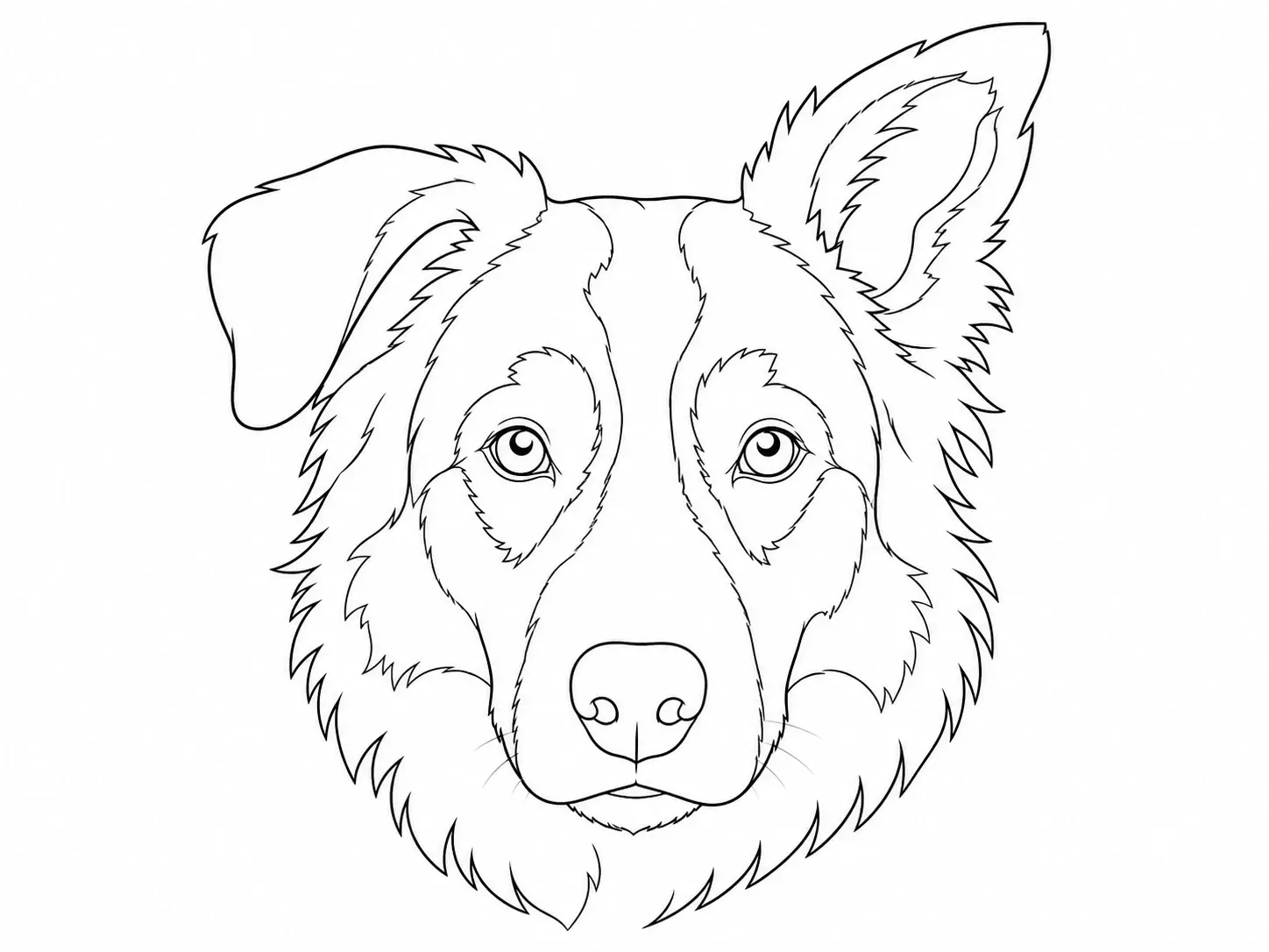 A dog's face in line art keeping its distinctive floppy ears and patched markings