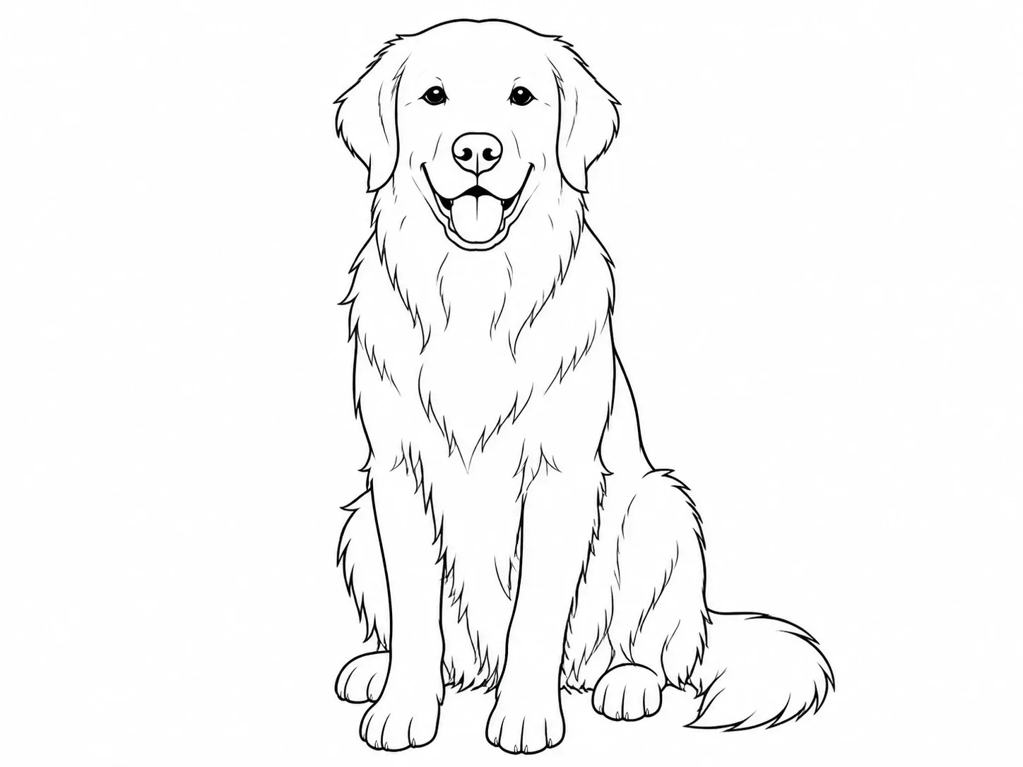 The same dog drawn as clean black outlines on white paper with the room clutter removed