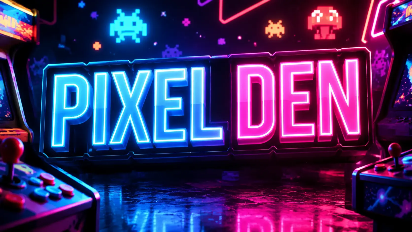 Close up of a Twitch banner with a crisp channel name and stream schedule blended into neon art