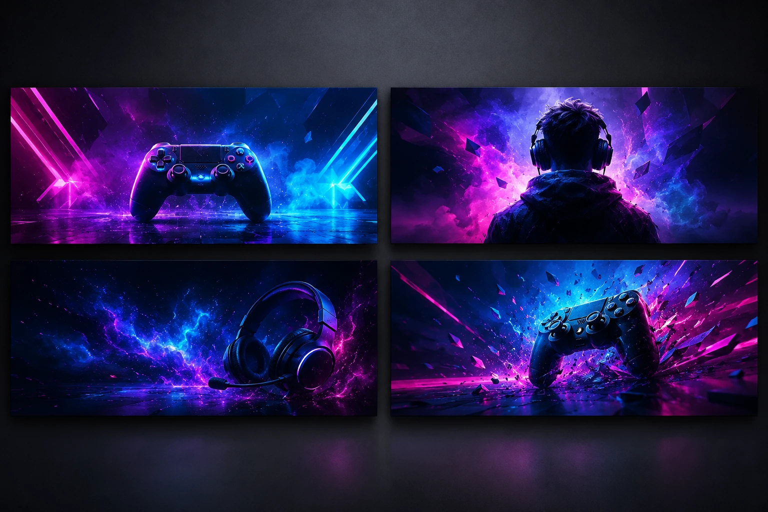 Four Twitch banner layout options from one prompt shown side by side in the visual editor