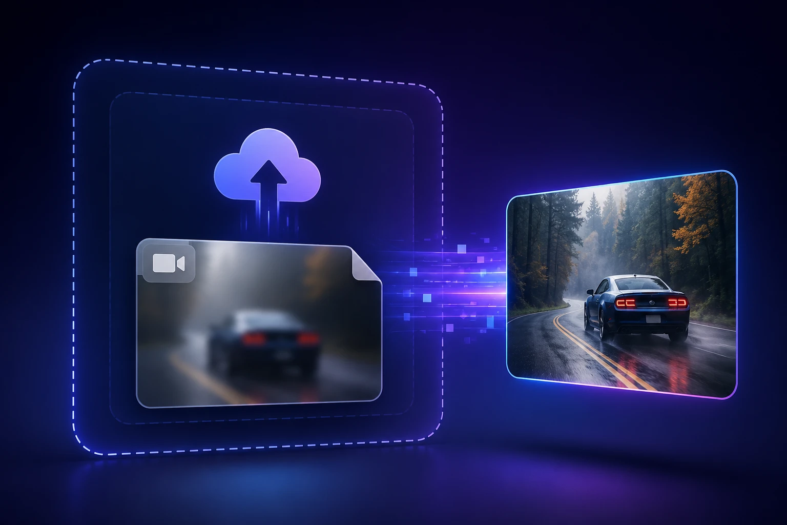 Upload panel accepting a blurry video file in a common format ready for repair