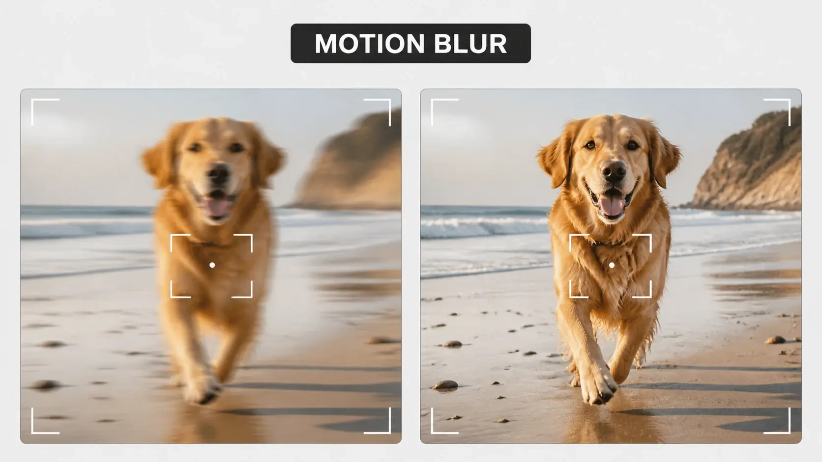 Split view showing a motion blurred frame and the same frame after the blur is repaired