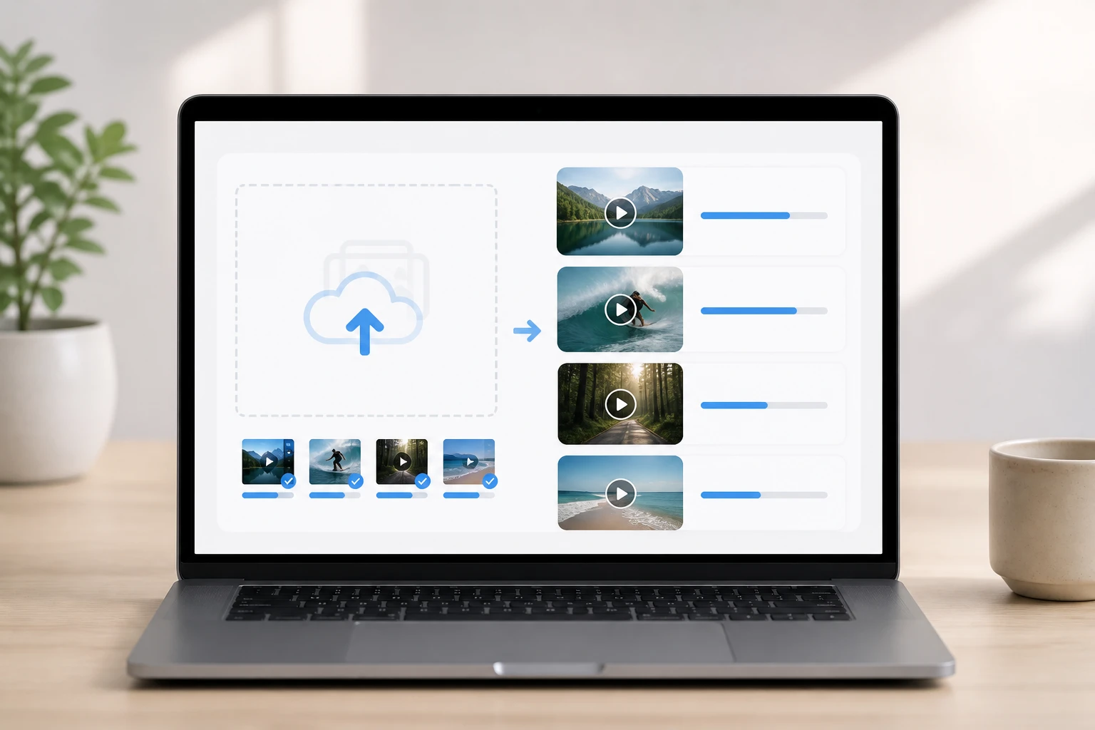 Browser upload panel with a common format video clip queued for the video quality enhancer