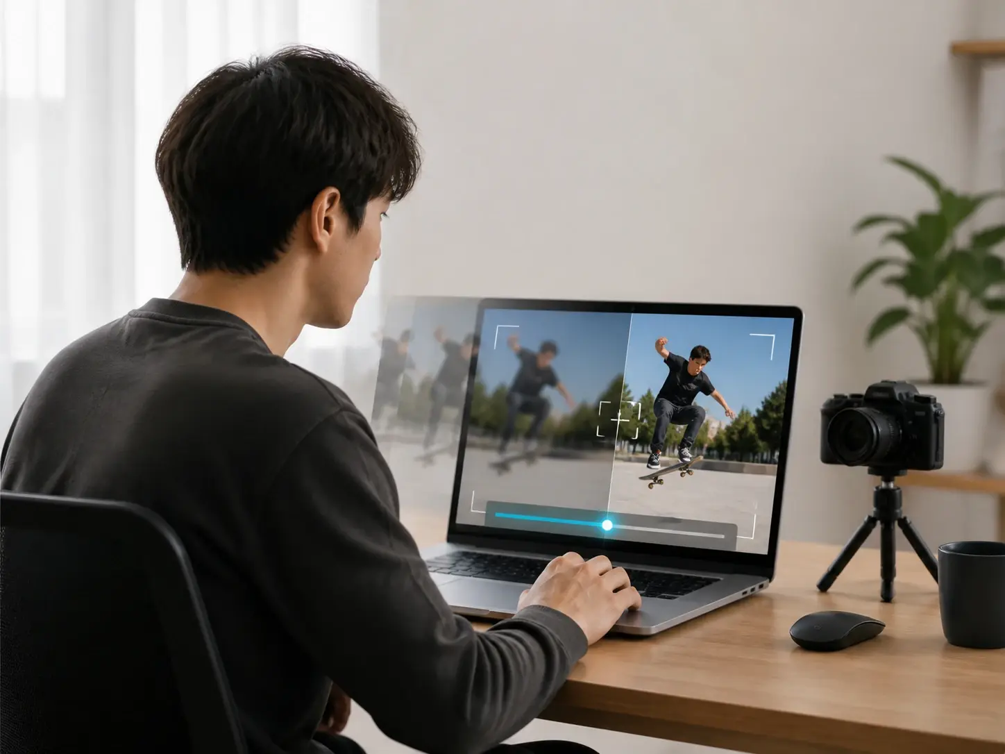 Short form creator repairing a social clip in the video quality enhancer before editing