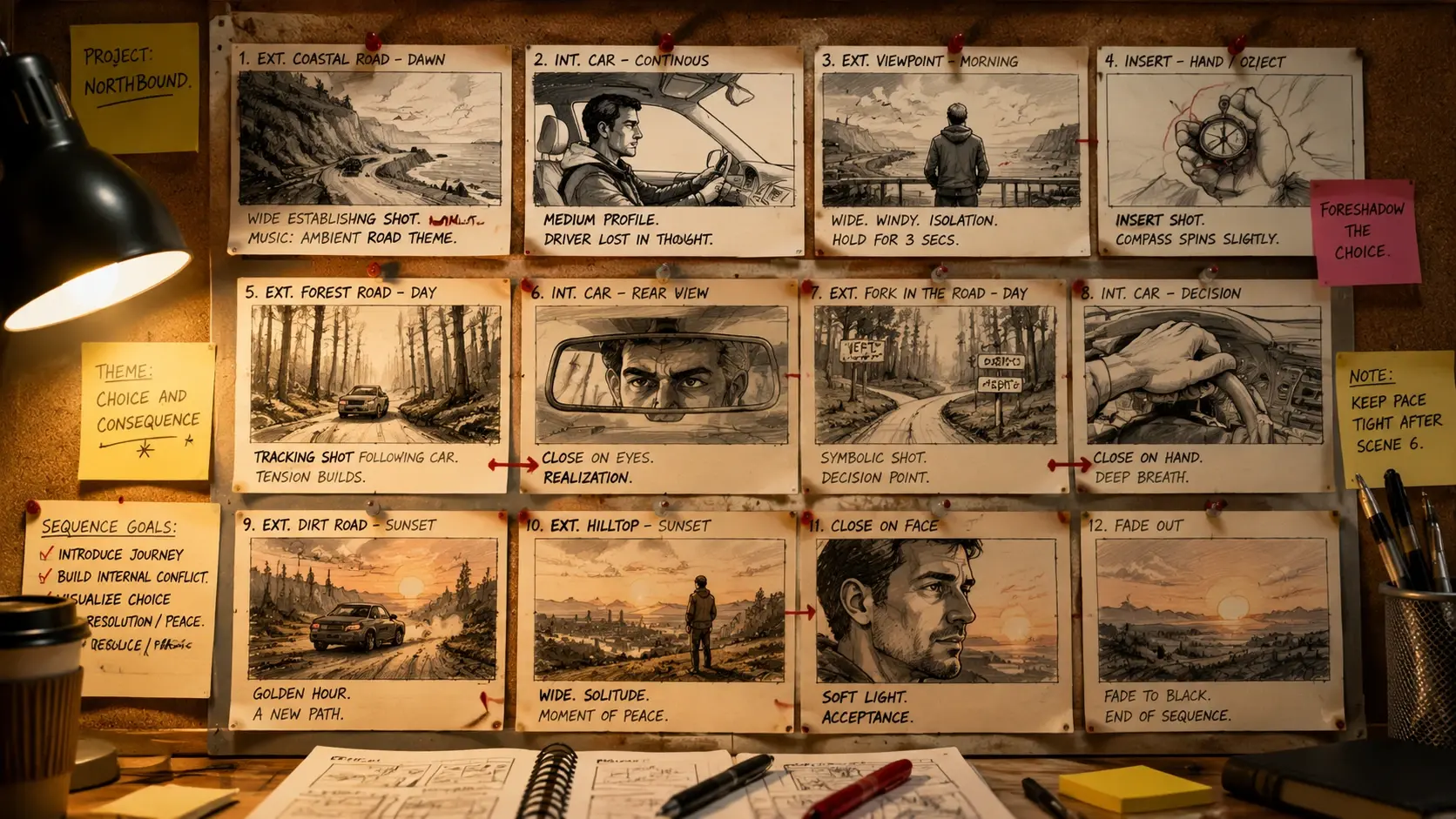 Storyboard panels drafted by the ai storyboard generator for a short film scene