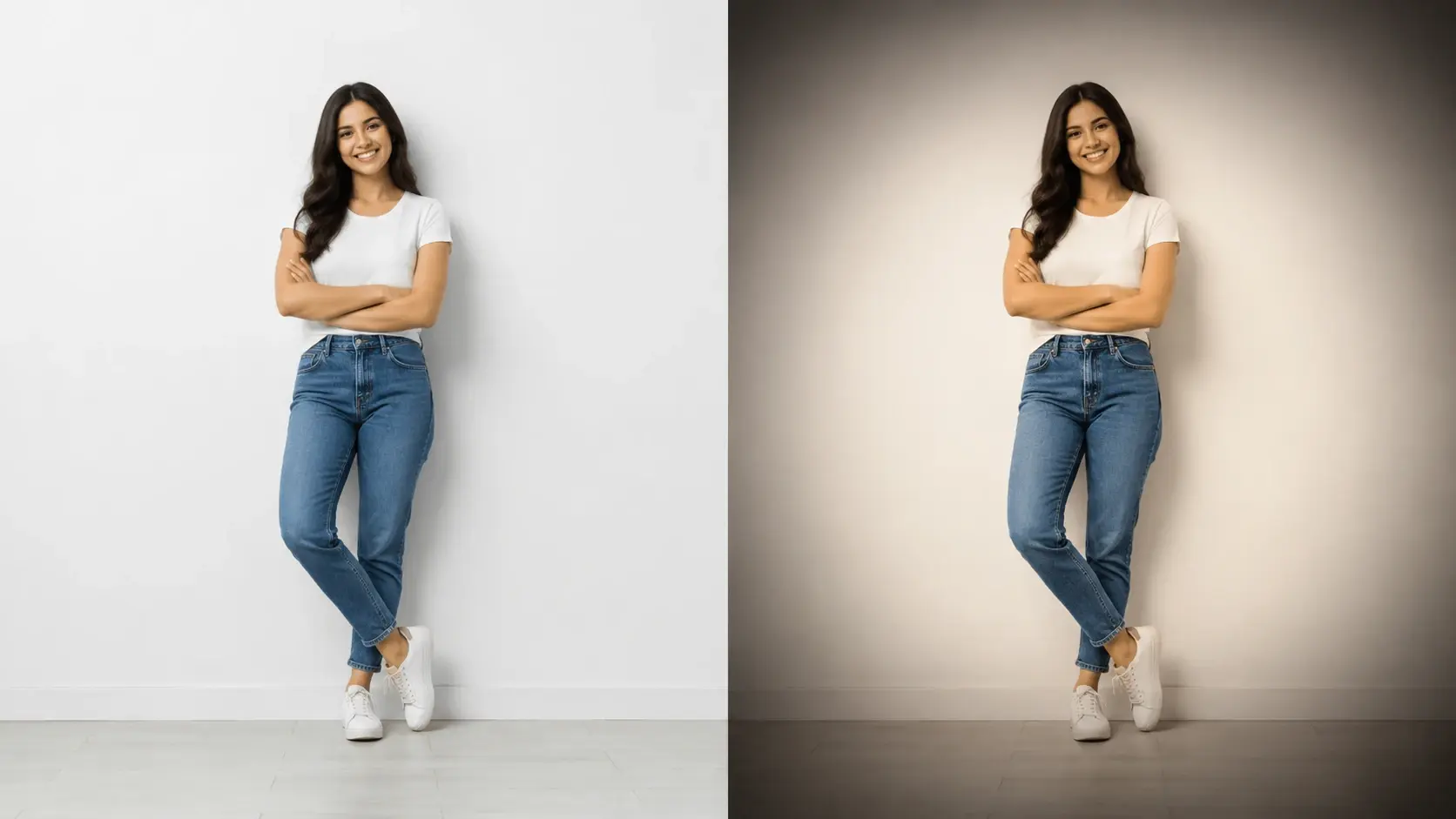 Plain photo beside a generated vignette photo effect with dimmed corners and soft border