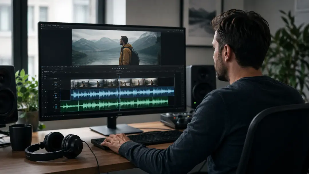 Video editor replacing voice track on timeline