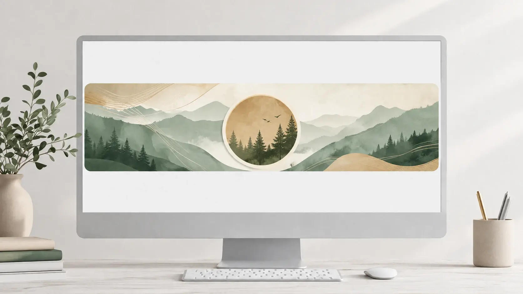 Channel logo blended into a banner design with brand colors pulled through the background