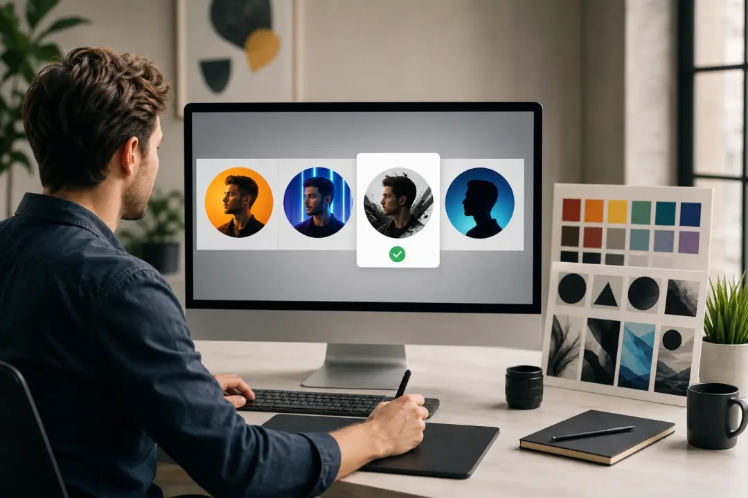 Client review board comparing a youtube profile picture with approved channel assets