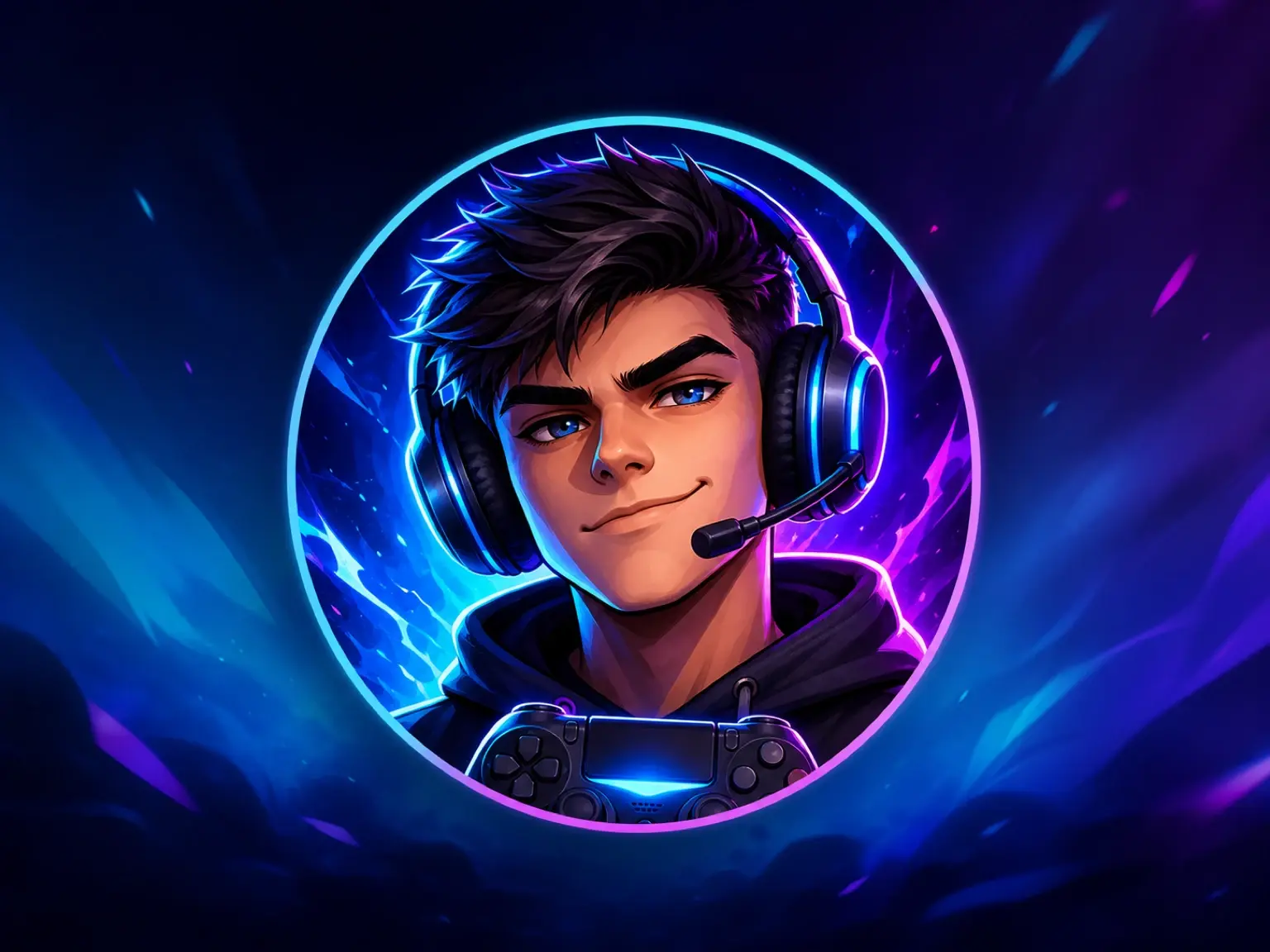 Gaming creator reviewing a youtube profile picture avatar with controller lighting