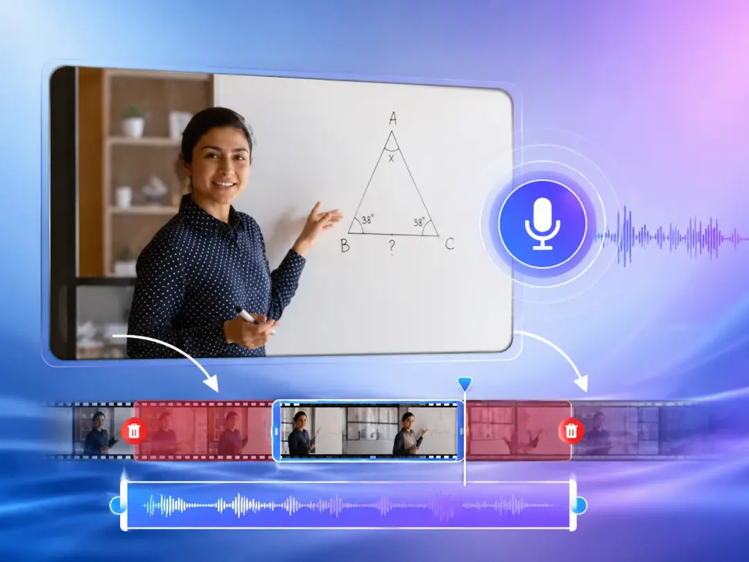 Teacher trimming filler from a screen recorded lesson with a clear voiceover added