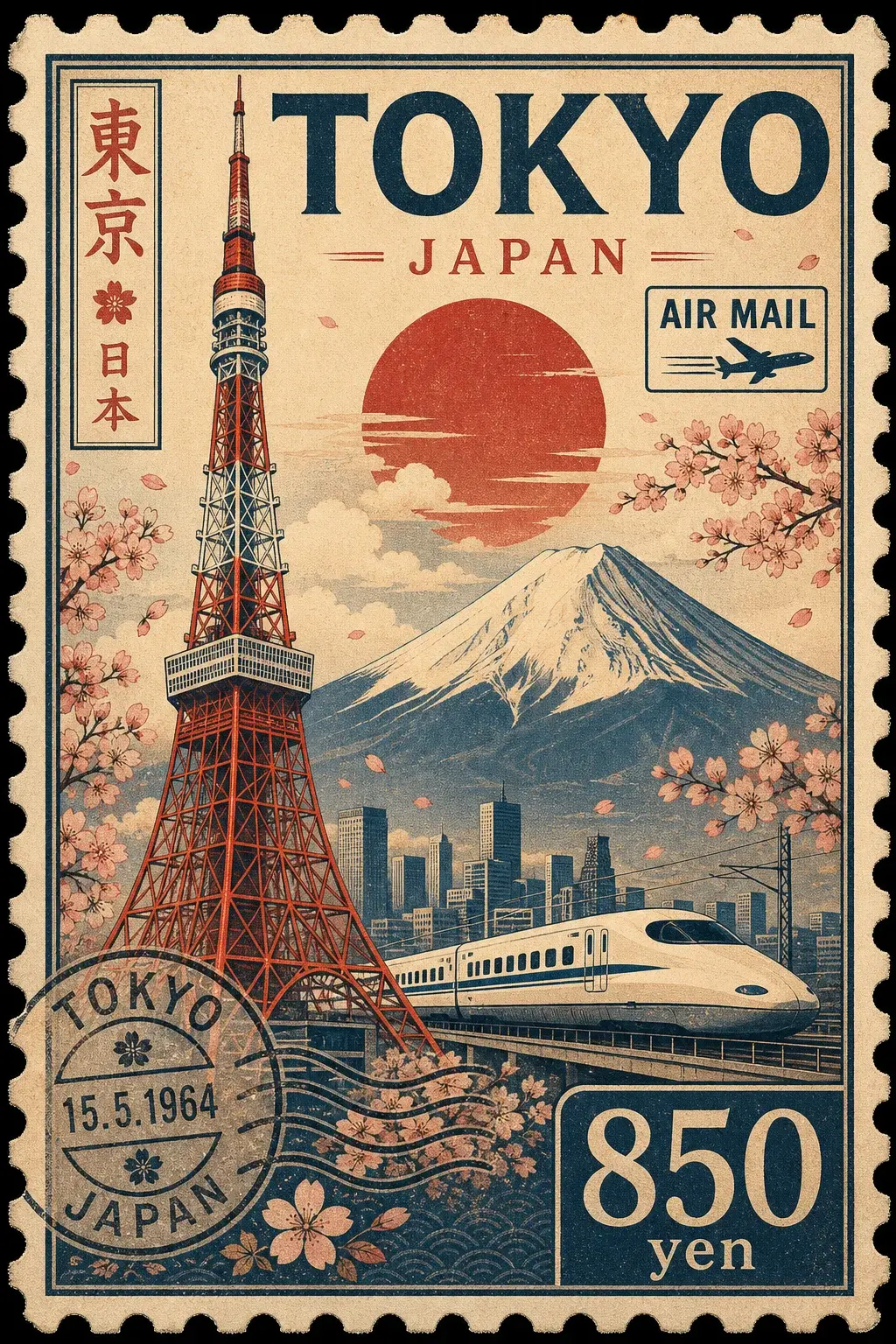 Vintage Tokyo Stamp Poster